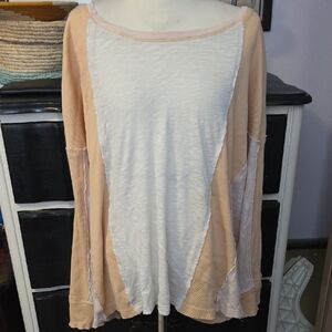 Anthropologie Cream and White Asymmetrical Long Sleeve Blouse